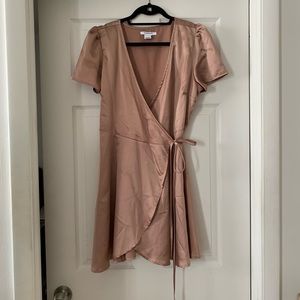 Rose Gold Satin Wrap Dress